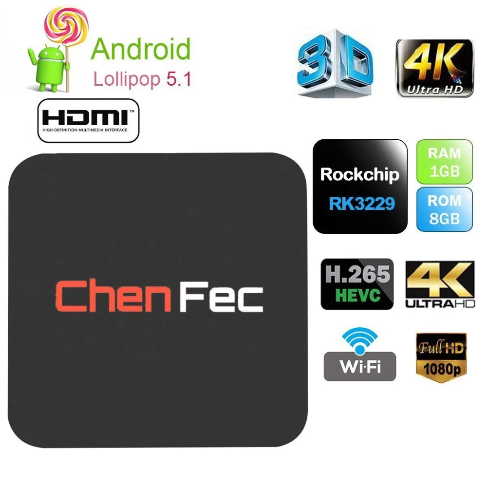 

CHENFEC Q1 pro 4K Android TV Box RK3229 1G/8G Quad-core 4K/2K H.265 3D 2.4G WiFi OTT TV BOX Streaming Media Player Set Top Box