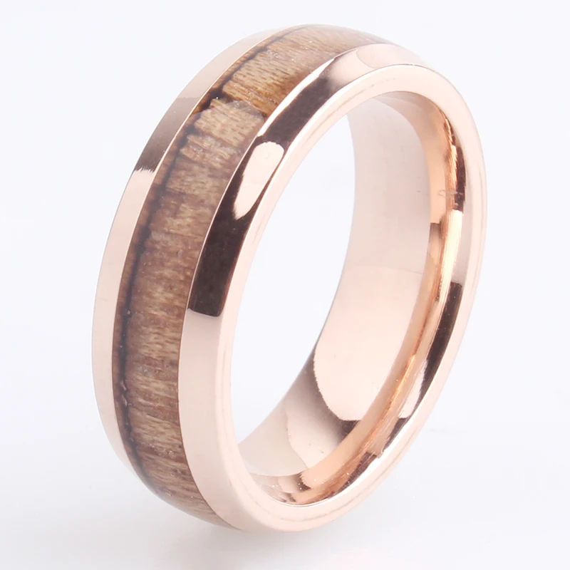 free shipping 6mm rose gold color wood 316L Stainless Steel font b wedding b font font