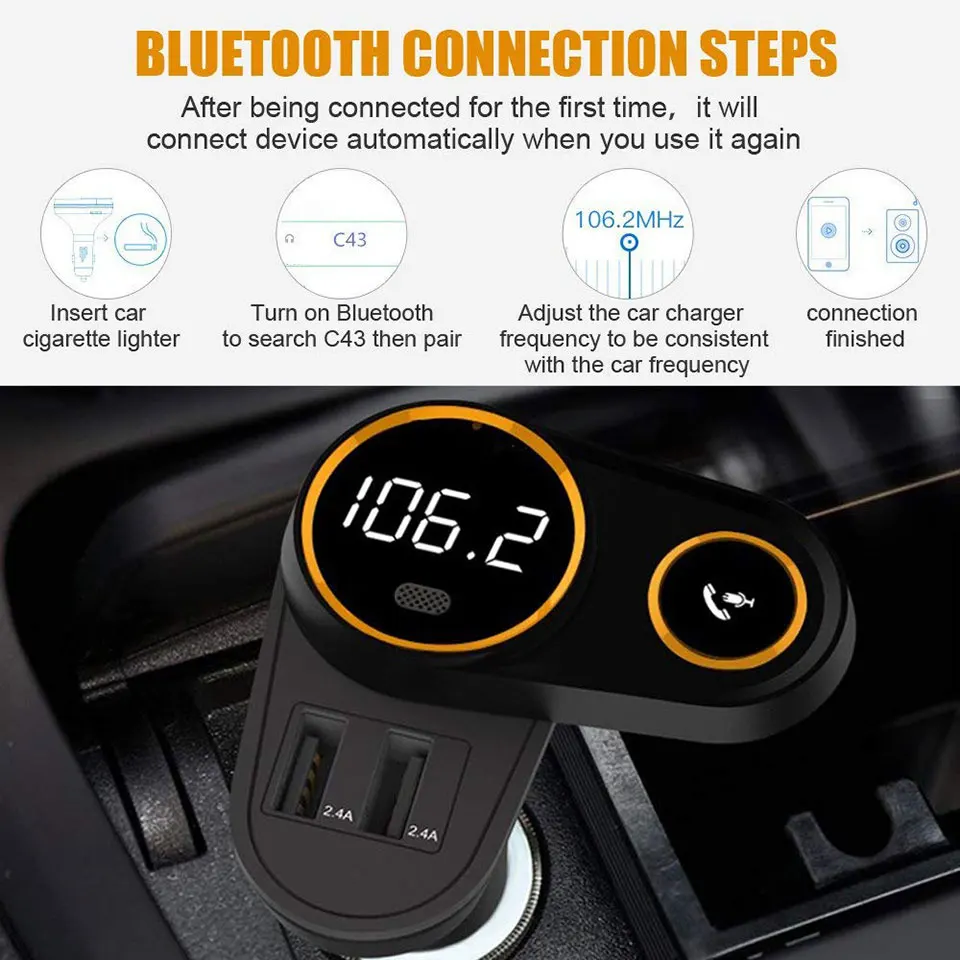 ANLUD вращающийся Bluetooth fm-передатчик Автомобильный MP3-плеер беспроводной автомобильный аудио Радио адаптер зарядное устройство двойной USB порт Громкая связь вызов