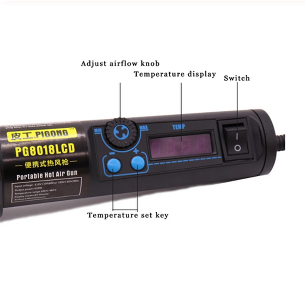 PG8018 lcd 650 Вт lcd Регулируемая электронная Тепловая фена паяльная станция IC SMD BGA+ сопло 650 Вт воздуходувка горячего воздуха