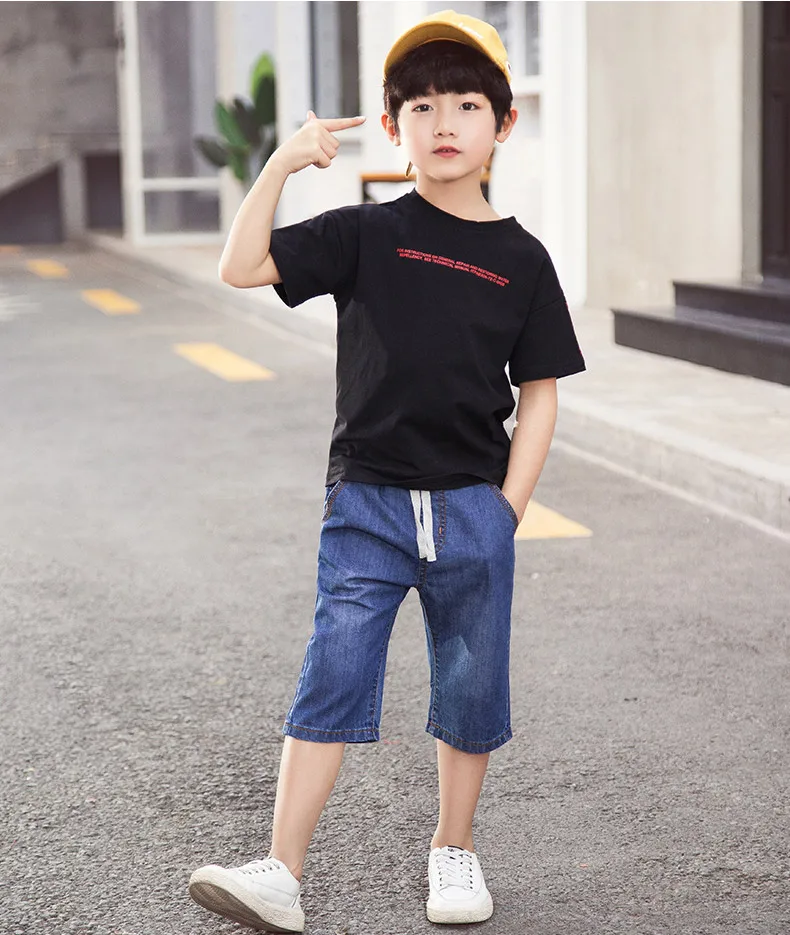 

Baby boy Denim Short Pants 100% Cotton Jeans Capri Pants for Boys Teenagers Students Calf Length Capris Shorts Trousers 3T 9-14Y