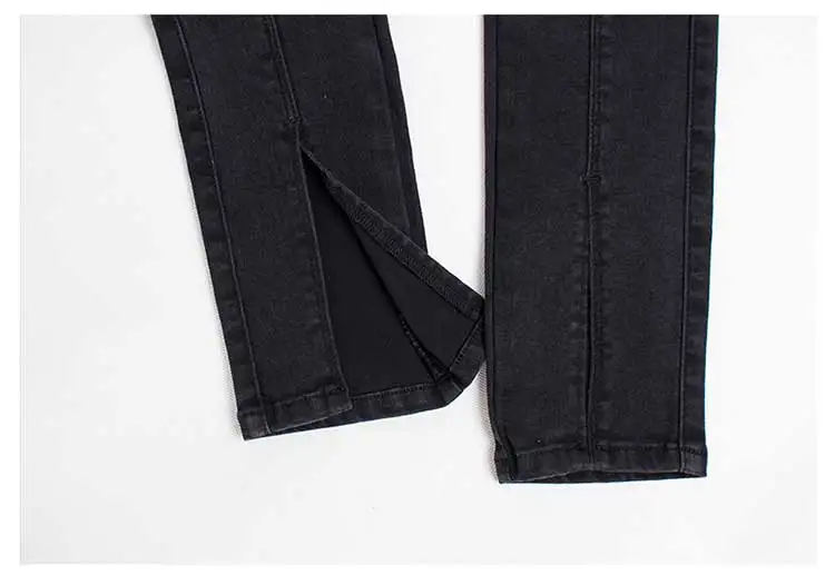 Для женщин 3XL плюс размеры панк Рок черные джинсы Открытый спереди Карандаш Джинсовые штаны Карманы Высокая талия стрейч узкие Джинс