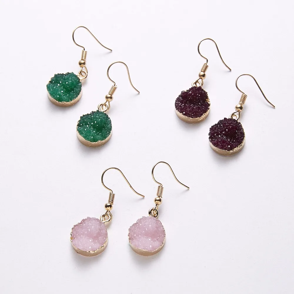 HUISTORY Fashion Natural Stone Pendant Earrings Round Resin For Women Geometric Statement Patry Jewelry | Украшения и аксессуары