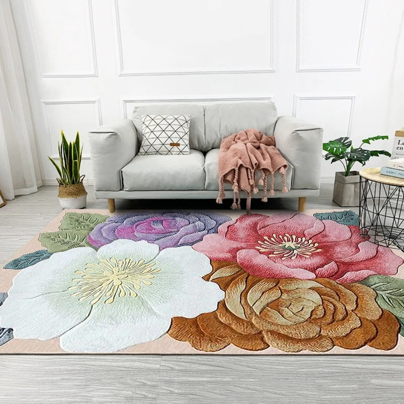 

Colorful 3D Flowers Printed Living Room Large Area Rugs Sofa Coffee Table Balcony Floor Mat Bedroom Bedside Non-Slip Carpets