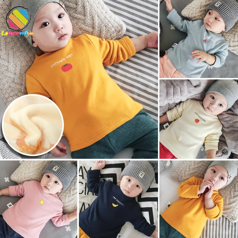 

Lemonmiyu Baby Winter Solid Turtleneck Tees Thicken Cartoon Full Infants Fashion Cotton Tops Plus Velvet Print Warm Newborn Tees