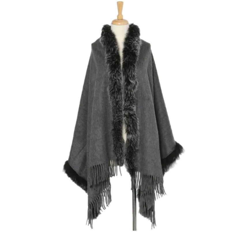 Серый меховой шарф женский лисий мех; женская зимняя Осень-весна обертывания из чистого кашемира натуральным бренд Fox Fur Trim цвет S18
