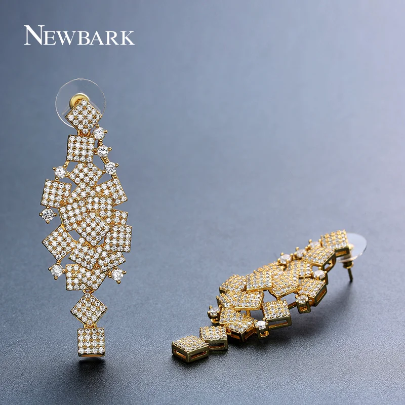 

NEWBARK Wedding Earrings Unique Upmarket Gold Color Brincos Tiny CZ Stone Pave Setting Long Earrings Fashion Jewelry For Women