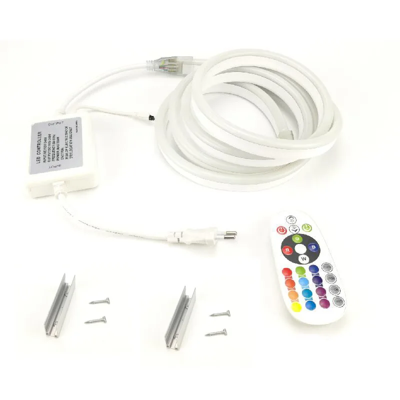

220 V Neon LED Light Strip RGB 16 Color Changing with 24 Keys IR Remote Controller EU Power Plug Waterproof for Bridge Garden