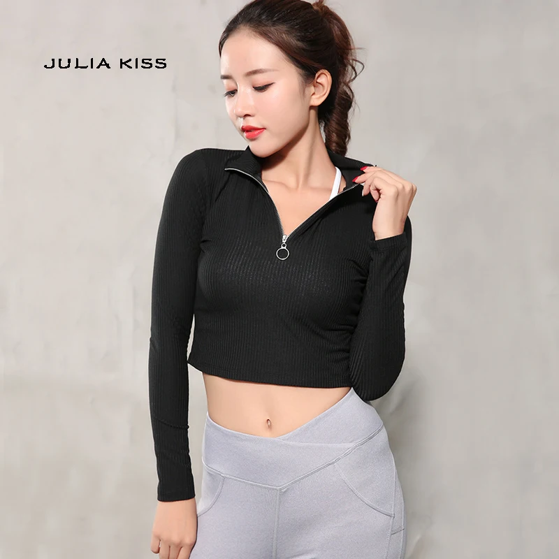 zip up crop top long sleeve