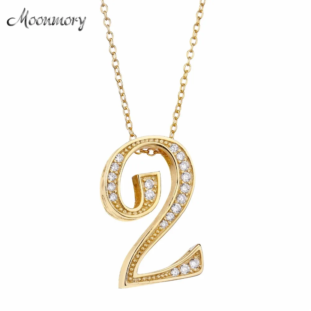 cheap Moonmory 925 Sterling Silver Gold Color Number 2 3 Pendants CZ Long Chain Necklace For Japanese Creative Number Jewelry Gift