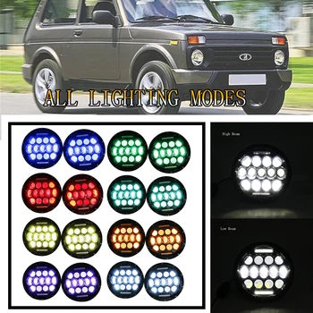 

7 inch RGB DRL Halo Ring Round LED Headlights Angel Eyes with Multicolor Bluetooth Remote Control for Jeep Wrangler JK CJ