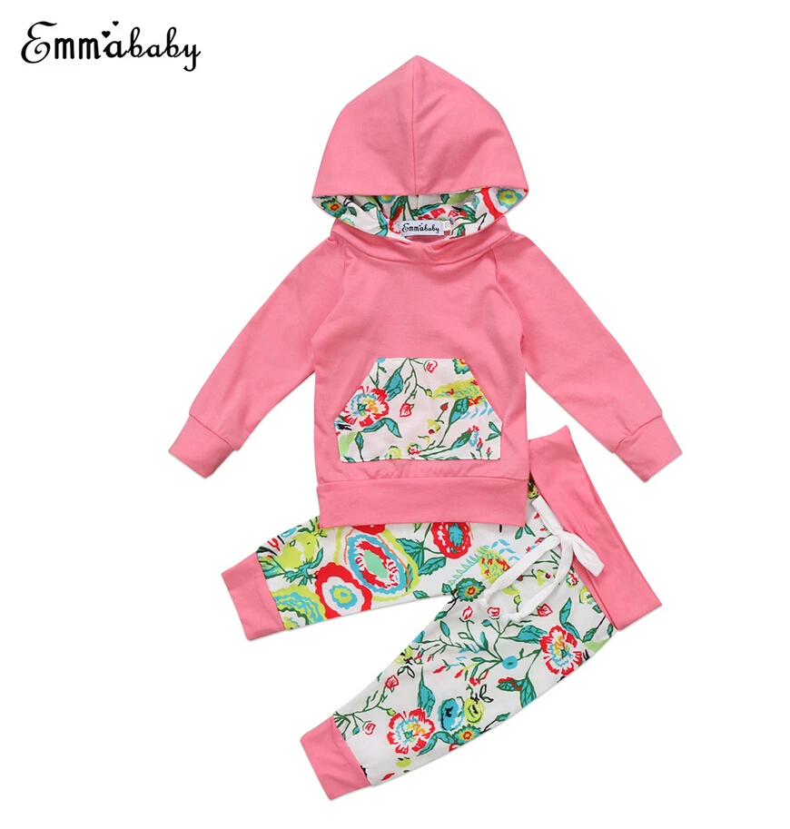 Newborn Toddler Baby Boy Girl Winter Warm Hooded Tops+Floral Pants Outfits Set Clothes 2017 New Kids Girls Clothing | Детская одежда и