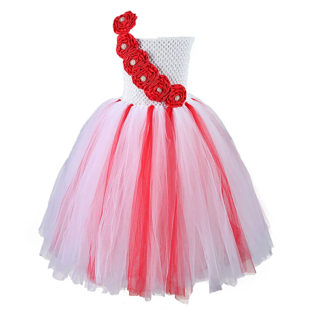 

Girl Flower Sleeveless Long Evening Dress One Shoulder Girl Clothing Halloween Costumes for Girls Princess Winter Solid Dress 12