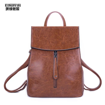 

Fashion Women Backpack Oil Wax Leather Backpacks Ladies School Bags Girls Luxury Back Pack High Quality Mochila 2019 New Bagpack