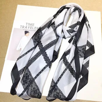 

women's silk scarf beautiful lace print white color large size scarves pashmina shawls lady traveling wraps hijab scarfs 409#