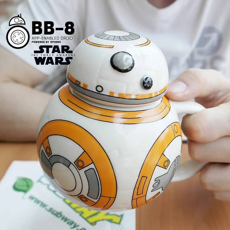 

Creative Star Wars Cups 420ml BB-8 Robot Porcelain Mugs Personality Ceramic Coffee Cup with Lid Fun Tea Cup Zakka Tumbler Gift
