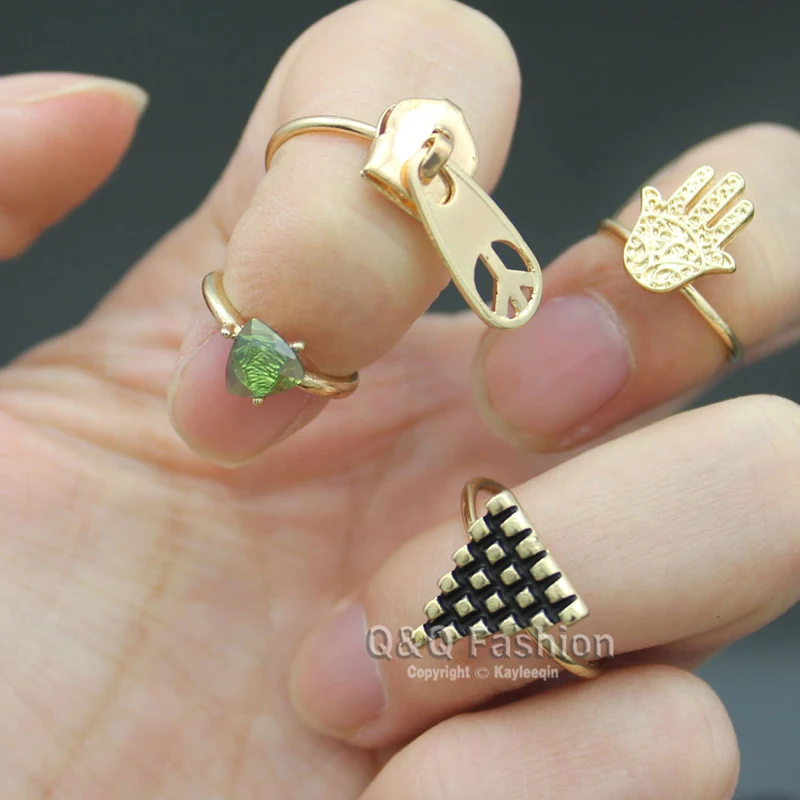 set 4 gold egyptian pyramid hamsa hand zipper peace knuckle midi ring jewelry 2017 new - Egyptian Wedding Rings set 4 gold egyptian pyramid hamsa hand zipper peace knuckle midi ring jewelry 2017 new - Egyptian Wedding Rings