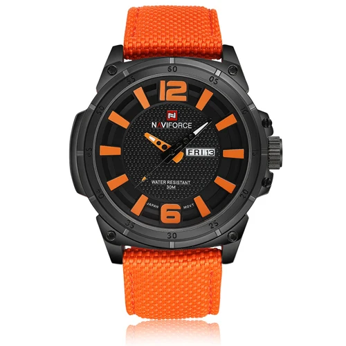 NAVIFORCE Mens Watches Top Brand Luxury Men Fashion Business Quartz Watch Male Nylon Strap Wristwatch with Date and Week Display - Color: B O