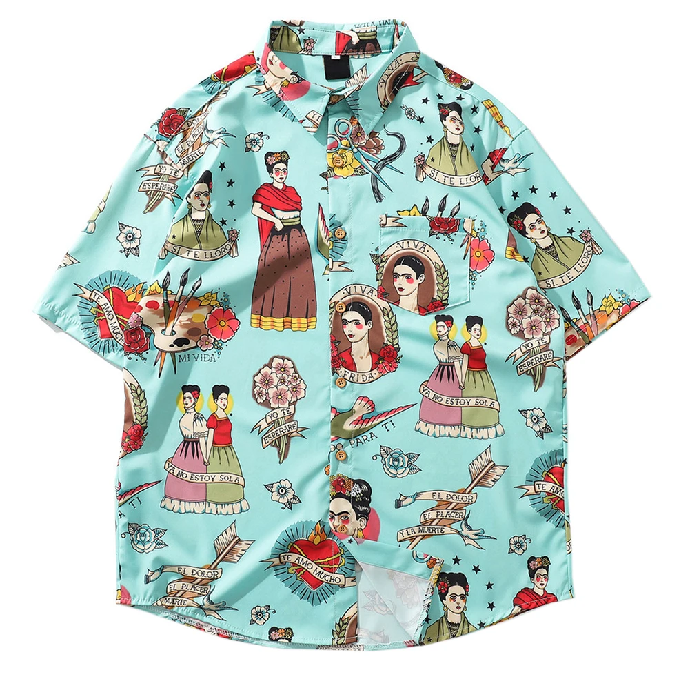 

New Arrival Male Hawaiian Beach Shirts Summer Short Sleeve Printing Loose Vacation Shirts Lapel Ins Loose Shirt