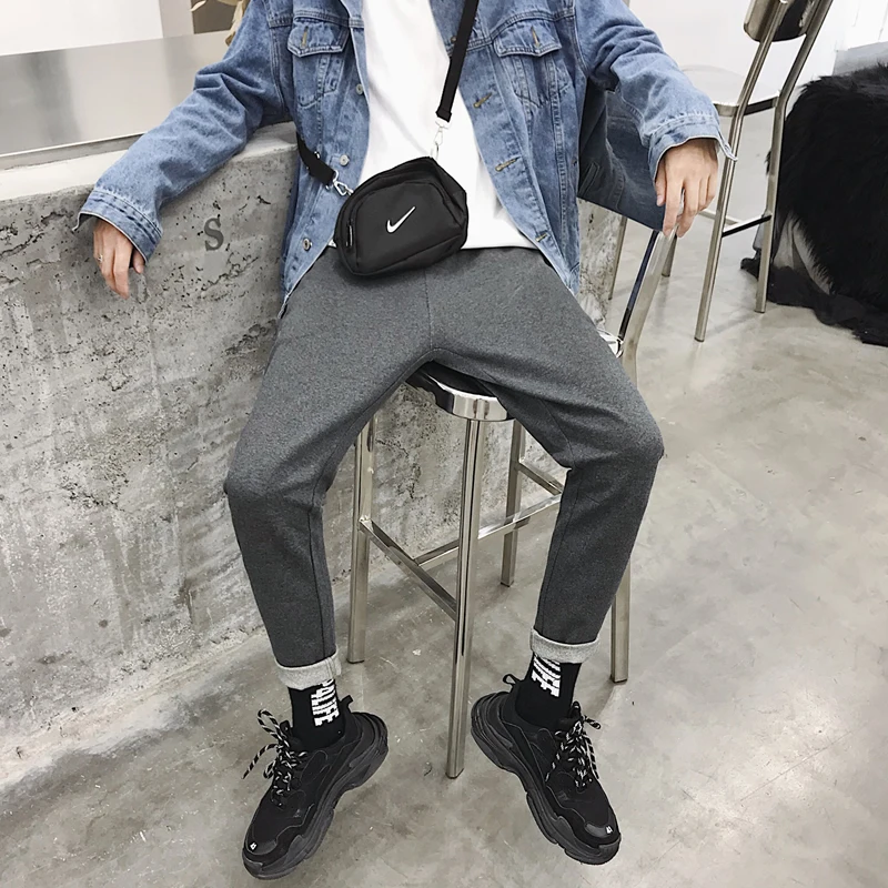 Fashion Casual Men's Trousers Spring And Autumn New S-2XL Solid Color Slim Trousers Black Gray Personality Youth Popular