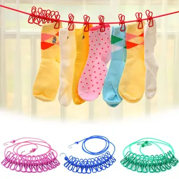 

New 2019 Portable Outdoor Clothesline Easy to Take Hanging Rope Windbreak Non-slip Clotheslin With 12 Clothespins Clothes Dryer