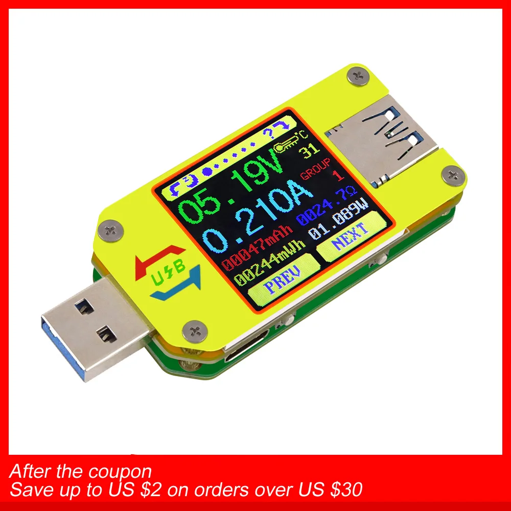 

RD UM34/UM34C USB 3.0 LCD Display Tester Voltage Current Meter Voltmeter Ammeter Battery Charge Cable Resistance Measurement