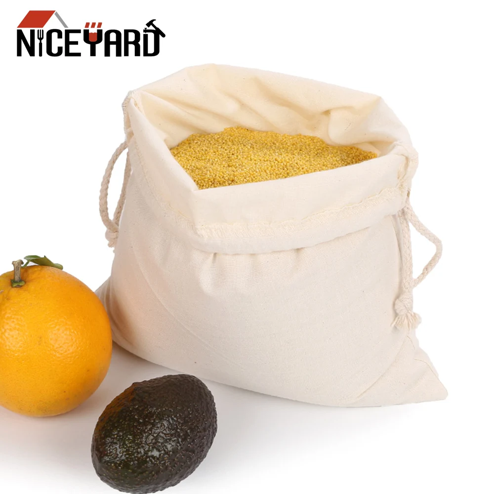 

NICEYARD 3 Sizes Fruit Vegetables Storage Bag Cotton Produce Bags Reusable Eco-friendly Home Kitchen Drawstring Shopping Bag