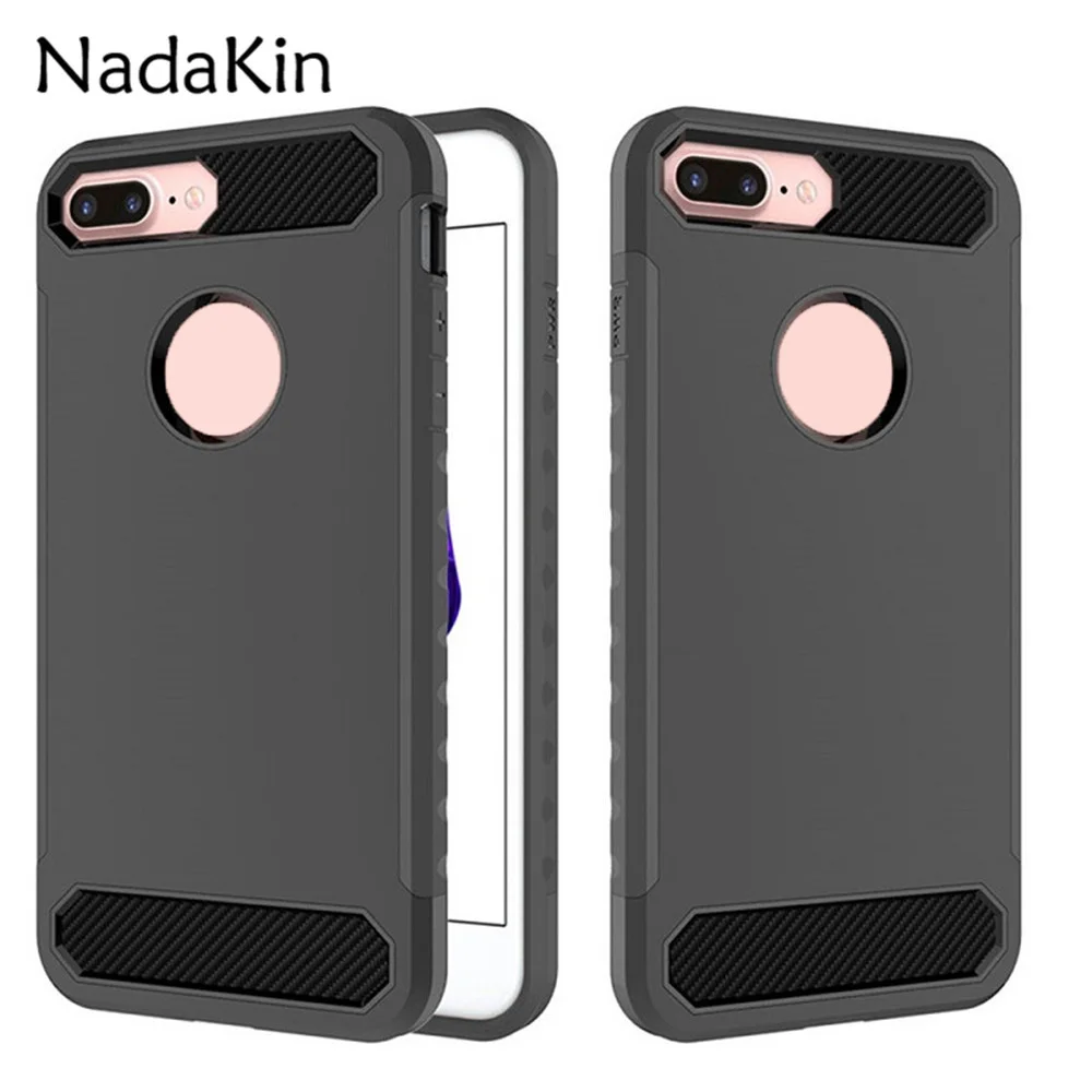 buy Luxury Carbon Fiber Texture 2 in 1 Hybrid Shockproof Premium Phone Case for Apple iPhone 6 6S 7 8 Plus X