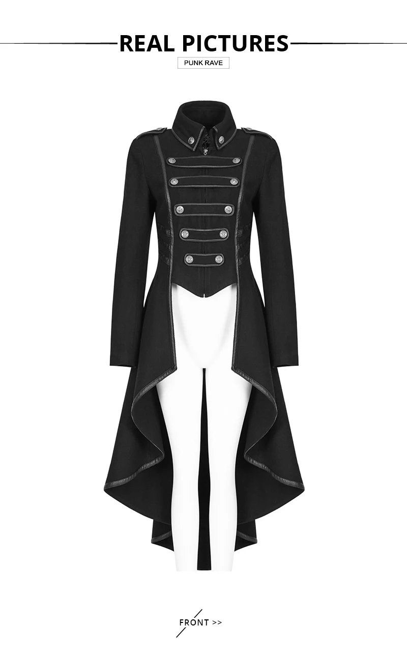 Gothic Halloween Christmas Wool Blends Coat Winter Uniform Asymmetric Buckle Worsted Military Women's Long Coats PUNK RAVE Y-786