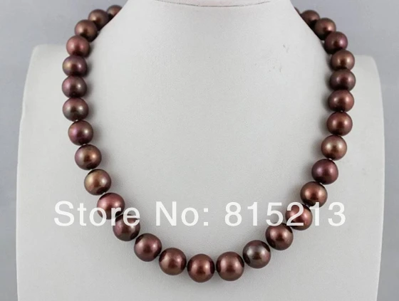 

FREE SHIPPING>@@> N1213 Big size fresh water pearl necklace brown11-13mm 17INCH