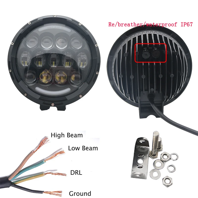 Супер яркий 7 ''105 Вт круглый светодиодный рабочий свет Высокий/Низкий Луч DRL7 дюймов светодиодный дальнего света для Jeep грузовиков Offraod 4x4 с кронштейном