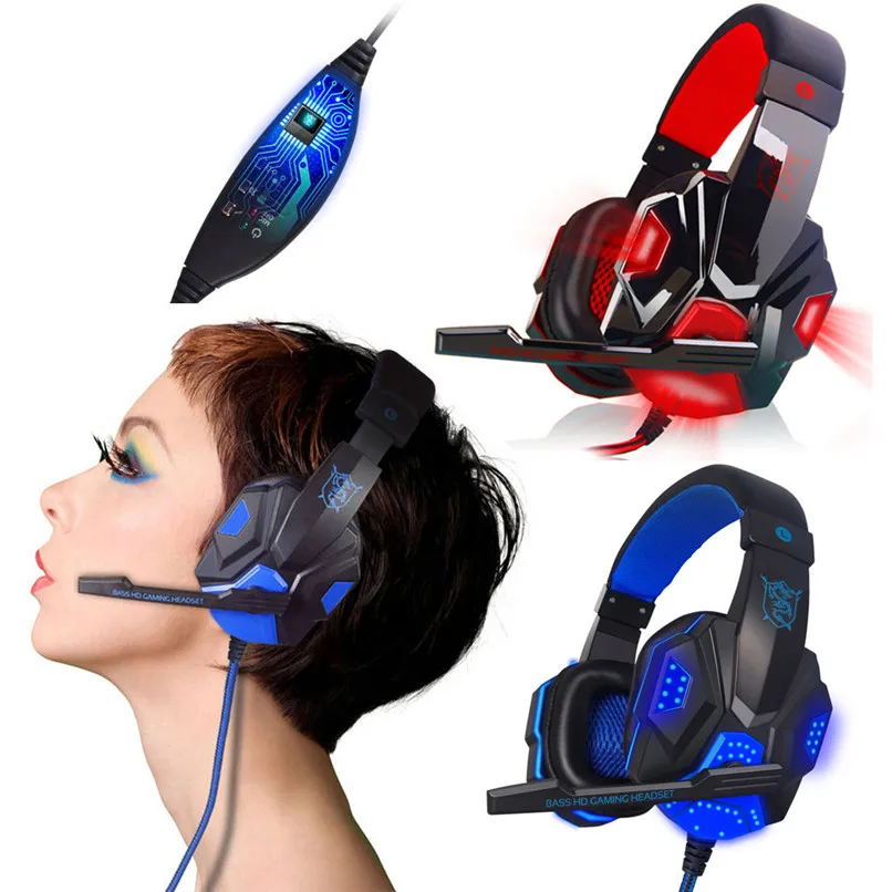 Surround Stereo Gaming Headset Headband Headphone USB 3.5mm LED with Mic for PC LED Light Headphones  Dropshipping #F30OT23 (1)