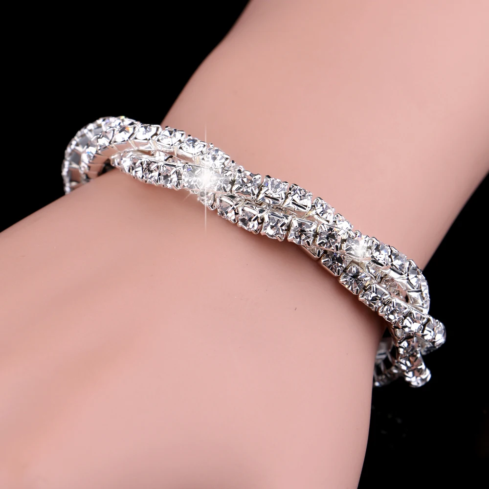 

Twisty Bridal Crystal Stretch Bracelets Gold/Silver/Colorful Rhinestone Bangle Bracelet for Women Wedding Prom Accessories