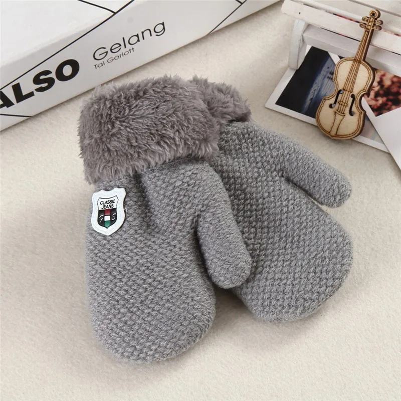 

REAKIDS Children Baby Winter Autumn Solid Color Baby Gloves Warm Rope Full Finger Mittens Children Toddler Kids Knitted Gloves