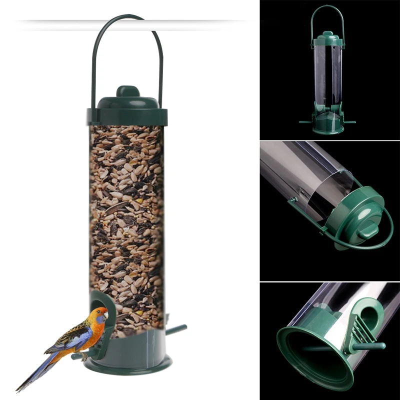 Green Hanging Wild Bird Feeder Seed Container Hanger Garden Outdoor