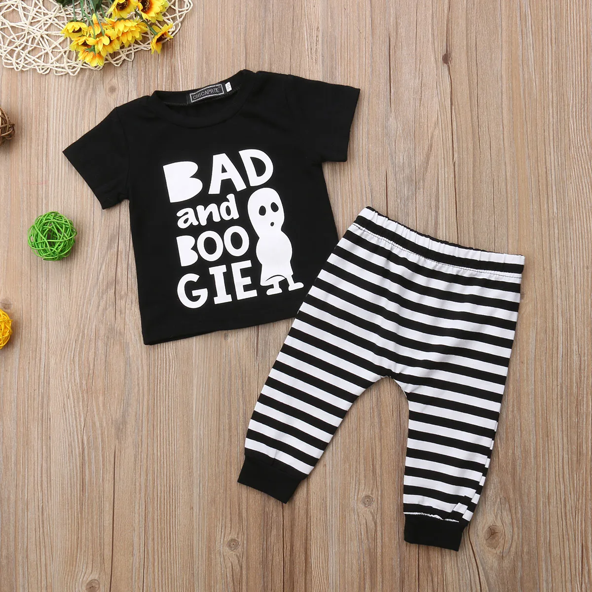 Halloween Baby Costumes Newborn Infant Baby Boys Girls Long Sleeve Boo T-shirt Stripes Pants Leggings Festival Outfits