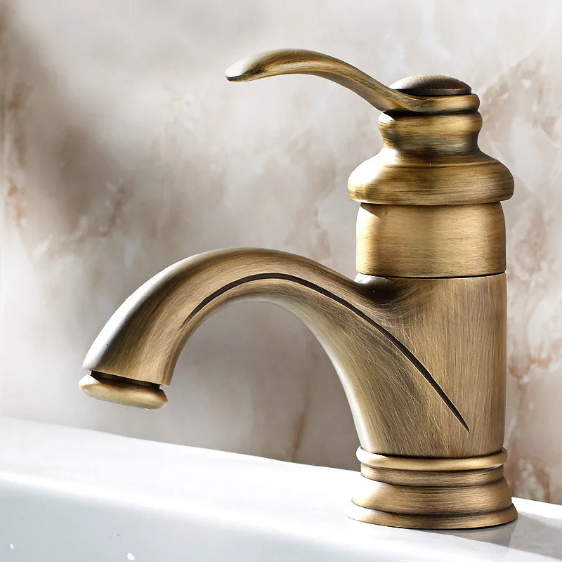 Antique Brass Cold And Hot Water Tap Single Handle Bathroom Vanity Sink Faucet Basin Deck Mount Mixer Tap KD535