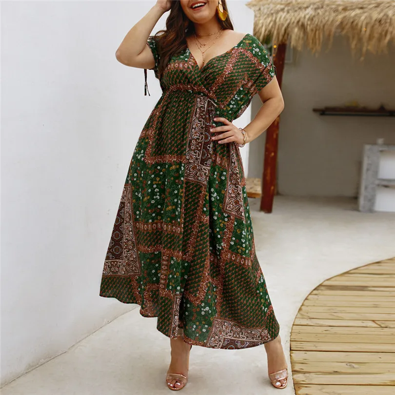 Women Summer Vintage vestidos Dress Sexy Women Flower Beach Party Short Sleeve V-Neck Floral Print Mini dress#4M21 (7)