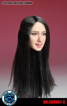 

1/6 SDH007 Asian Beautiful Girl Women Head Sculpt with Black Long Hair for 12 inches Bodies