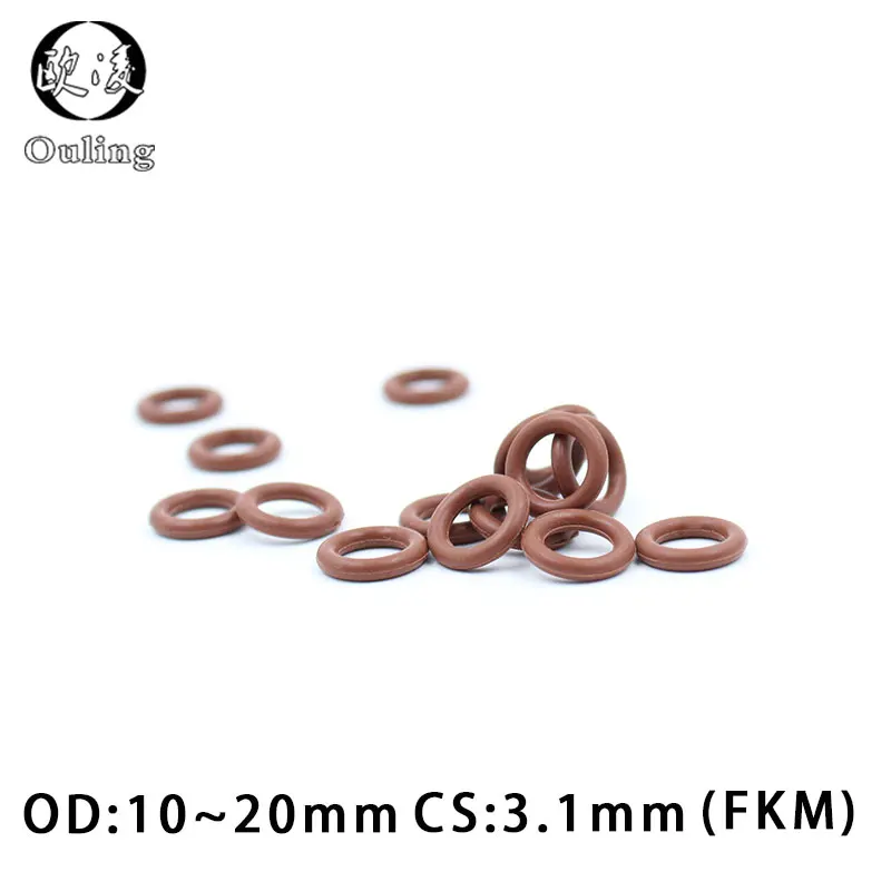 

5PCS Fluorine rubber Ring Brown FKM O ring Seal CS:3.1mm OD10/11/12/13/14/15/16/17/18/19/20mm Rubber ORing Seal OilRing Gasket