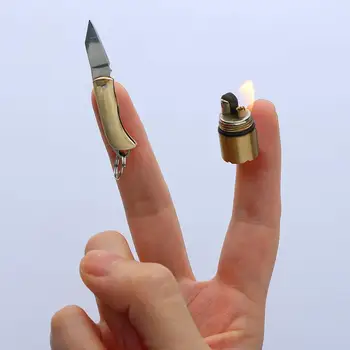 

Mini fold-able Pocket Wallet Keychain Knives Survival EDC Tool Grinding Wheel Lighter Outdoor Tools Survival whistle