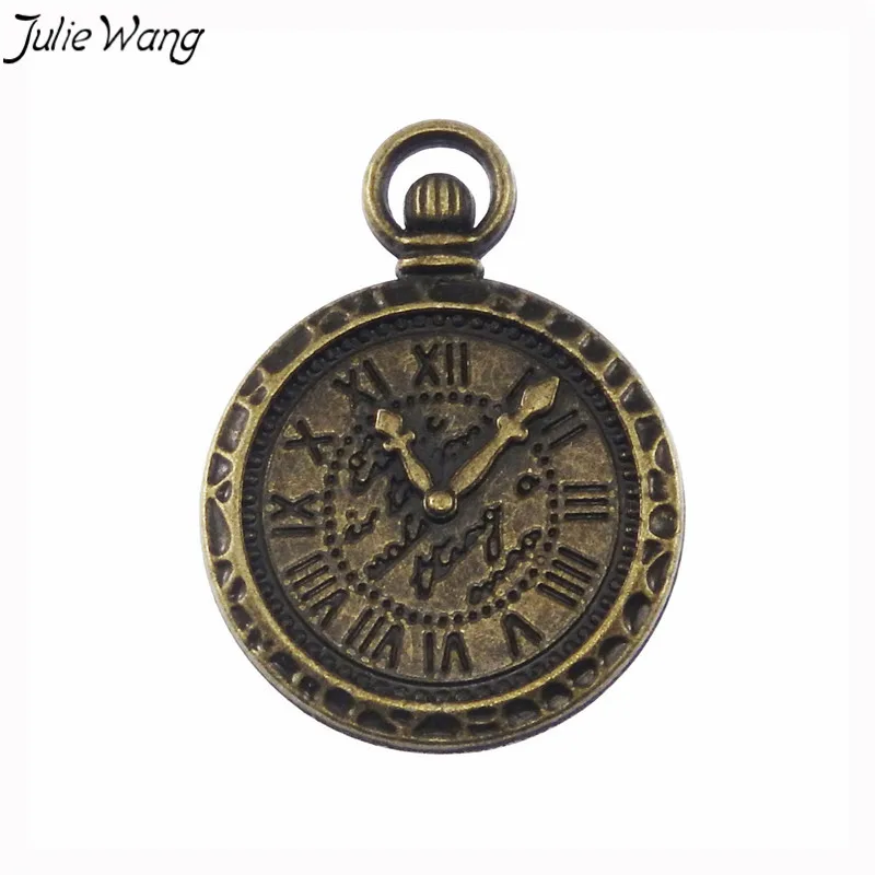 Julie Wang 6 шт. бронзовые римские цифры круглые часы подвеска подвески винтажное