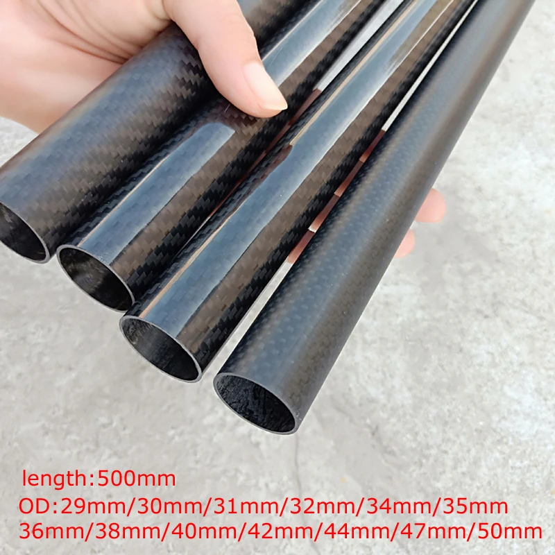 

2pcs 3K Carbon Fiber Tube Fabric Wound Tube OD 29mm,30mm,31mm,... 50mm with 500mm length High Quality Twill Glossy