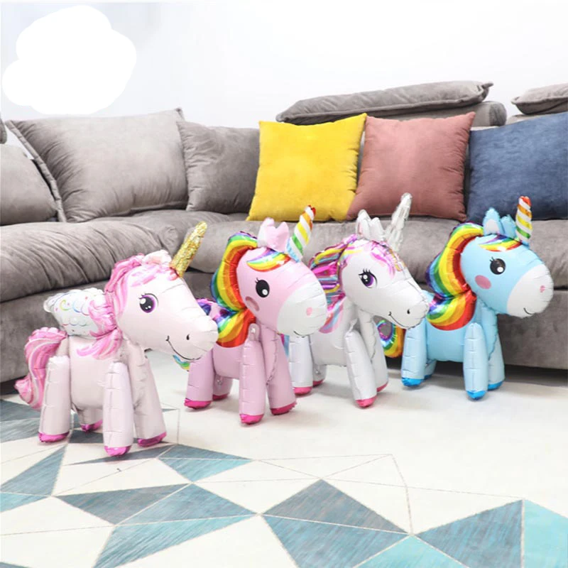 

1pc Pink Little Horse 3D rainbow Unicorn Foil Balloons birthday party Wedding decorations kids baby full moon commemorative