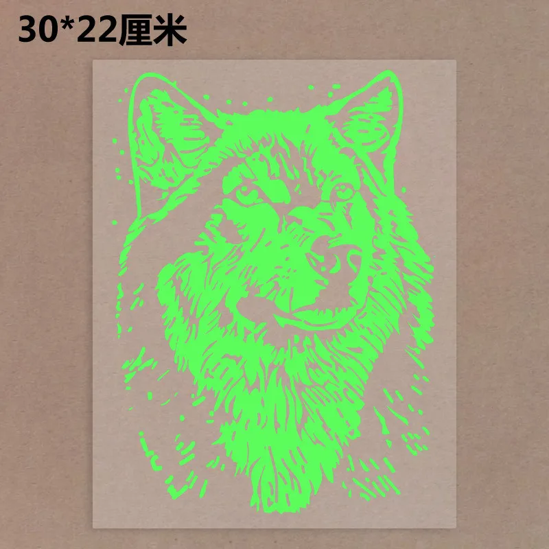 Hot sale Pyrography 30*22cm Heat Transfer Cool Luminous wolf patch Iron On Patches For Clothes DIY T-Shirt Clothing Deco