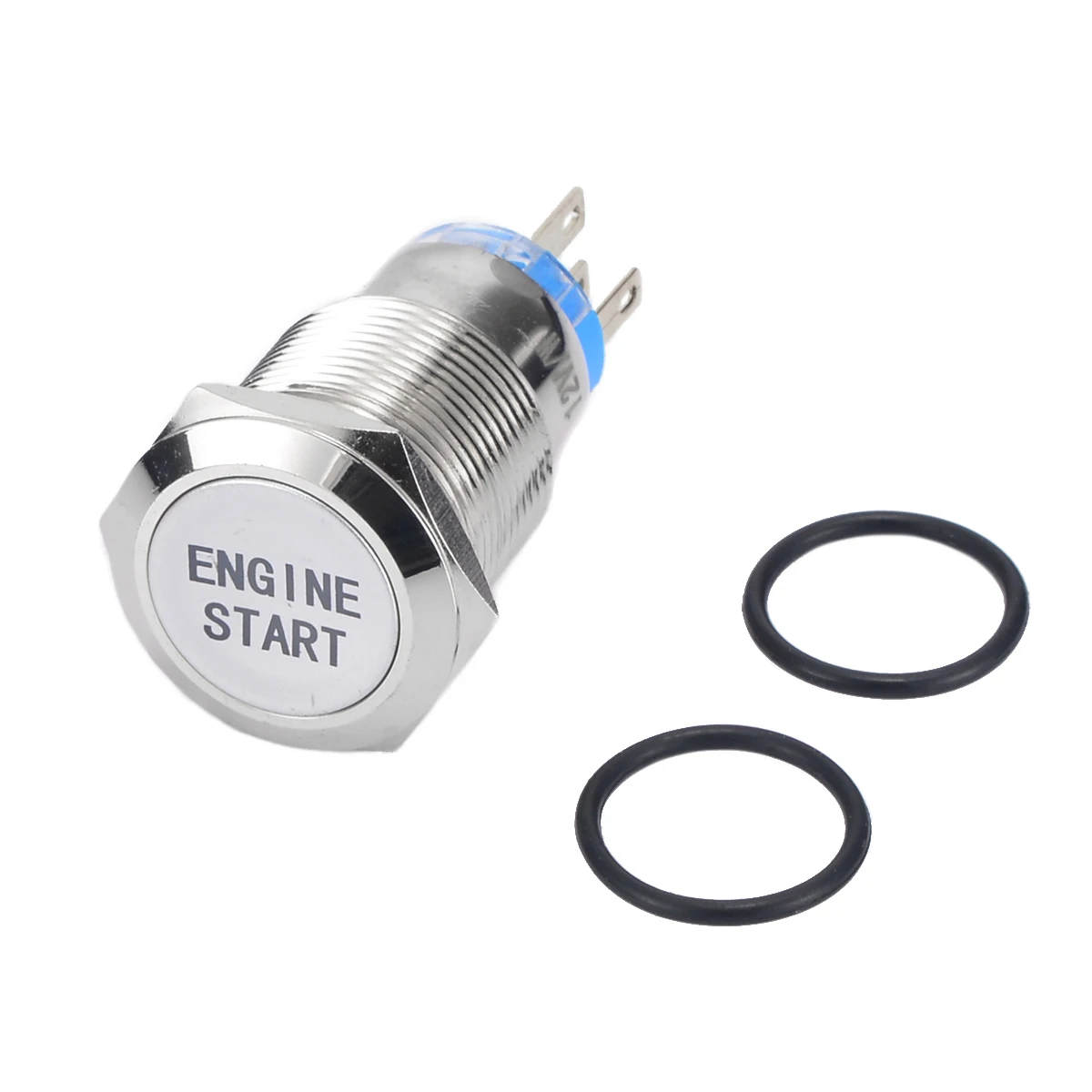 12V 19mm Car Engine Start Push Button Switch with White LED Metal Momentary Off/On/Off Button Switch Waterproof