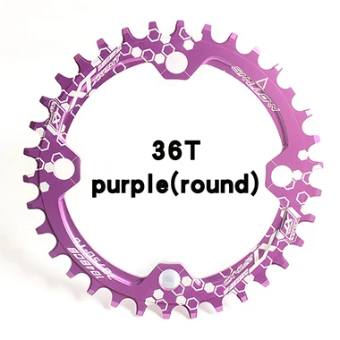 purple round 36T Велосипедный Кривошип узкий широкий 104BCD 32 T/34 T/36 T/38 T круглая форма MTB, велосипедная цепь, велосипедная цепь, круг, шатун, одна пластина - Цвет: purple round 36T