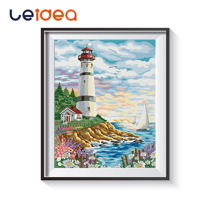 

Seaside Lighthouse Picture Painting by numbers Landscape Building With Kits Package On Canvas Coloring Paint by numbers