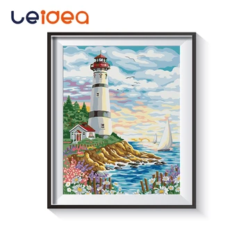 

Seaside Lighthouse Picture Painting by numbers Landscape Building With Kits Package On Canvas Coloring Paint by numbers