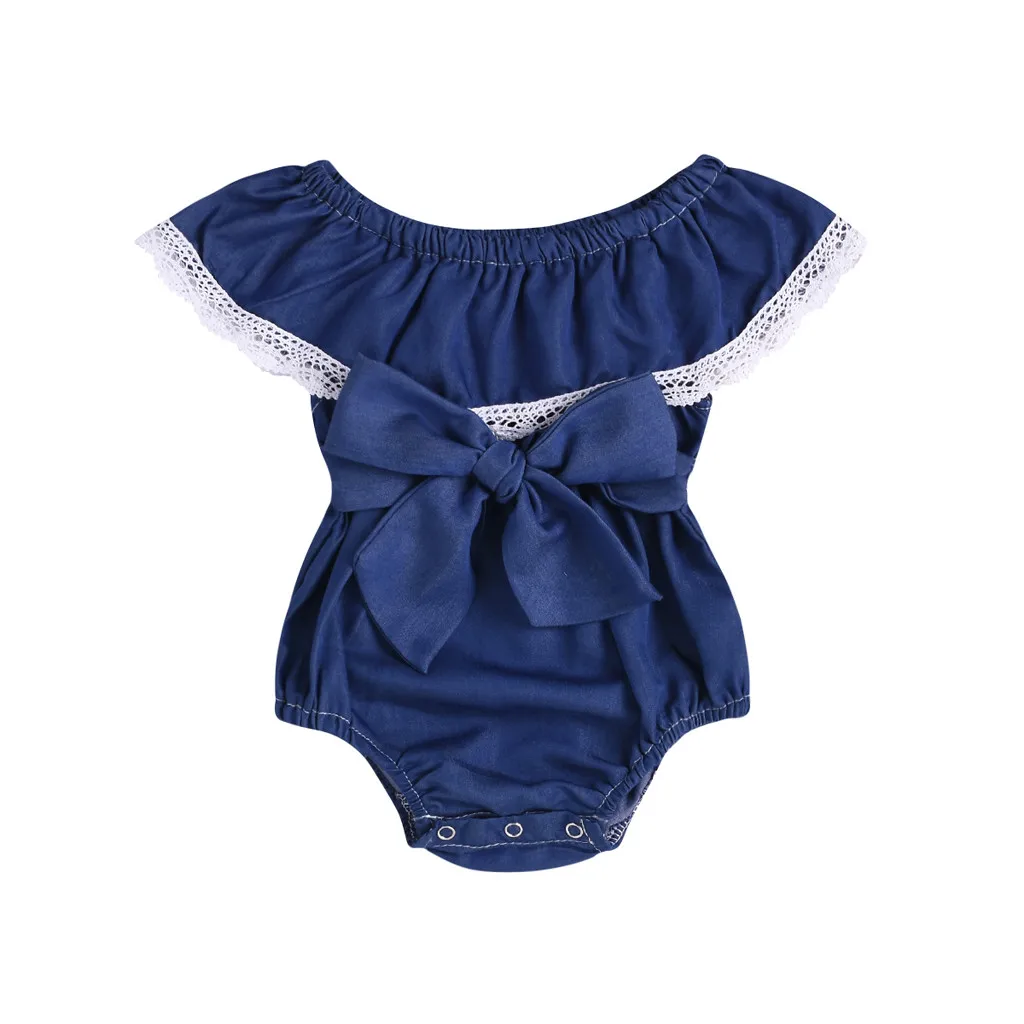 

LONSANT Baby Clothes Toddler Girl Sleeveless Ruffles Lace Denim Bodysuit Sleeveless Infant Baby Party Lovely Clothes